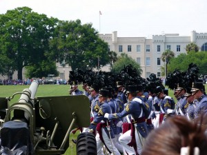 Long Gray Line Seniors "marching" to leave school.