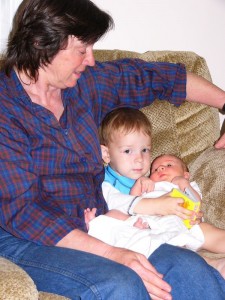Nana and the Kids Nana holding Samuel holding Elanor. I dare you not to smile.